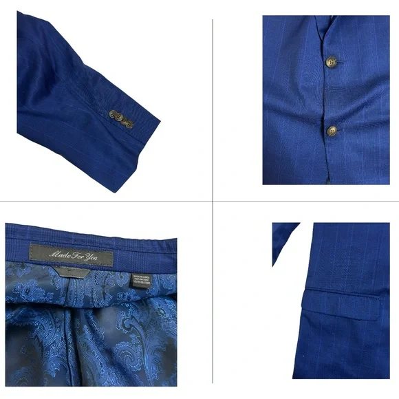 ⭐️SOLD⭐️ Old Money Paisley Lined Slim Fit Blue 100% Wool Suit Indochino 2-Piece - Picture 3 of 16